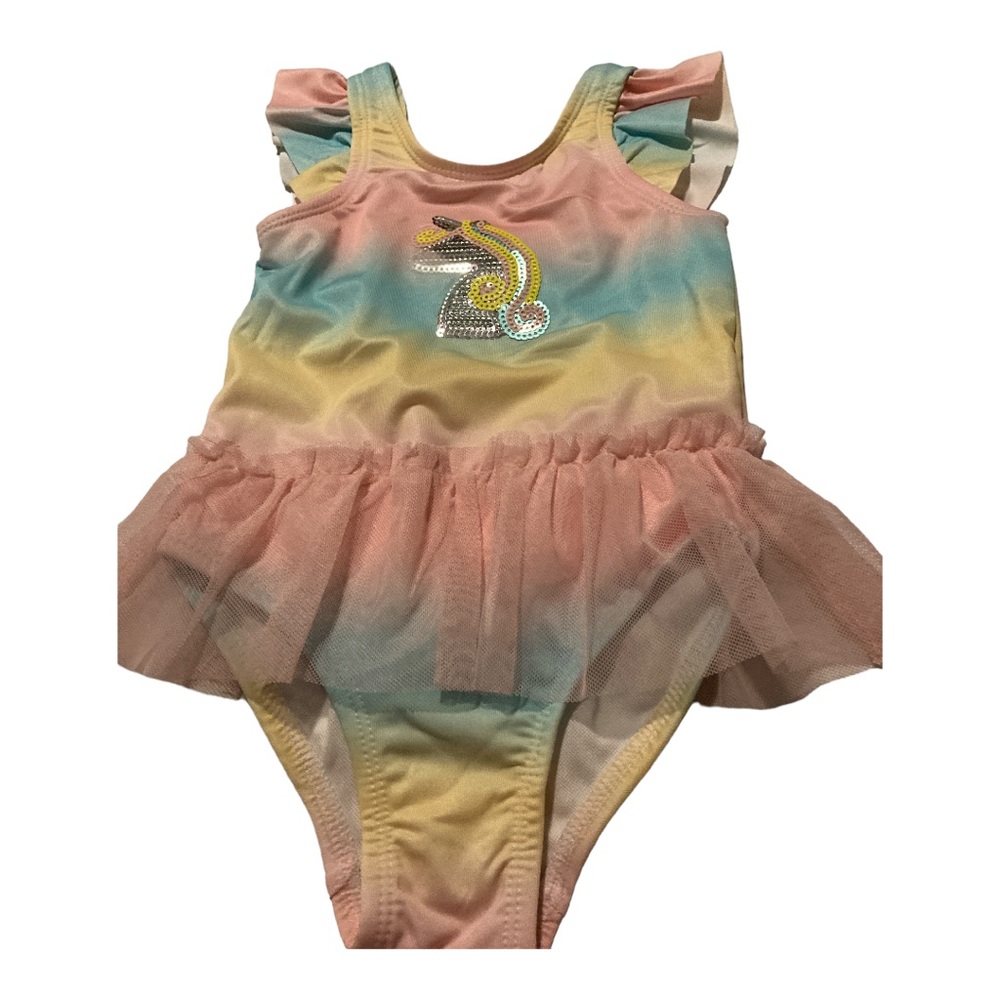 Lemon kiss rainbow colors unicorn on the front size 24 months swimwear